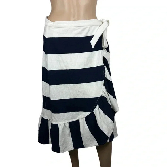 J Crew Women’s Rugby Knit Wrap Skirt Size S White/Navy Blue Stripe Side Tie EUC - Picture 2 of 11